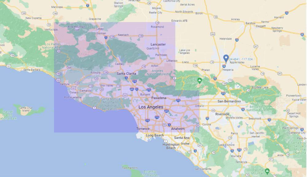 map of Los Angeles, Riverside Counties