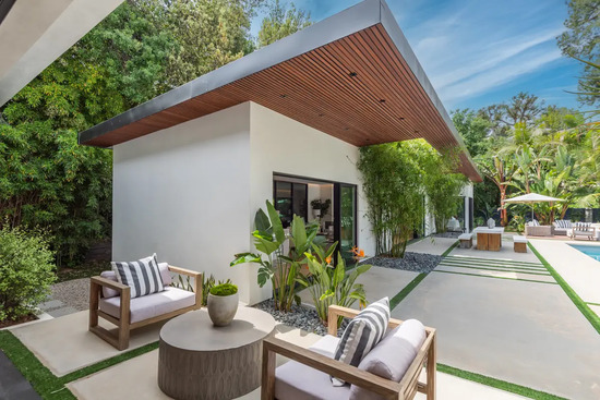 Outdoor, poolside guest house and patio