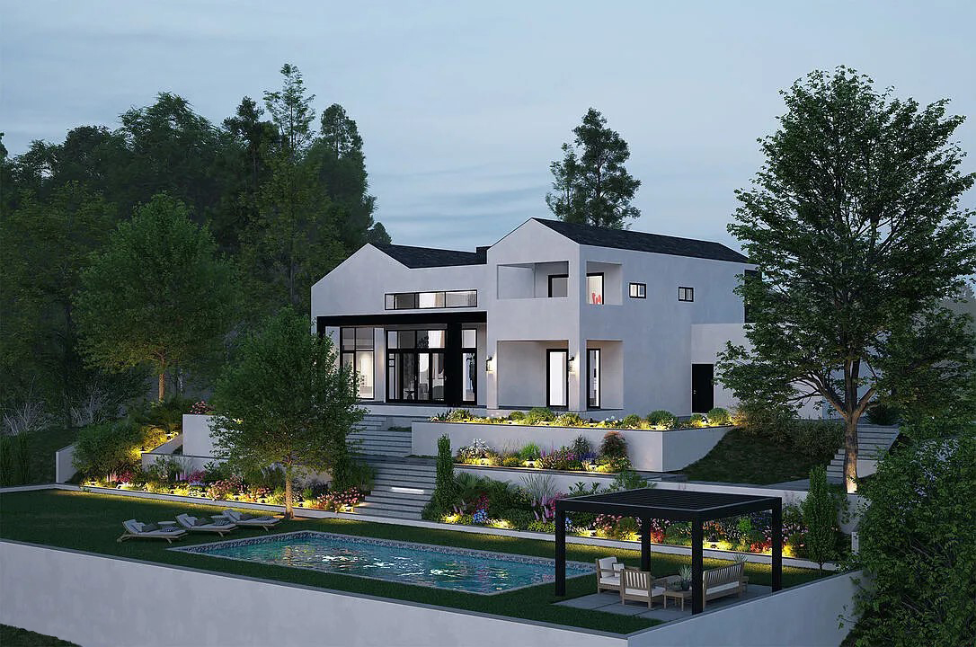 New Modern Contemporary Home Rear Exterior with Terraces