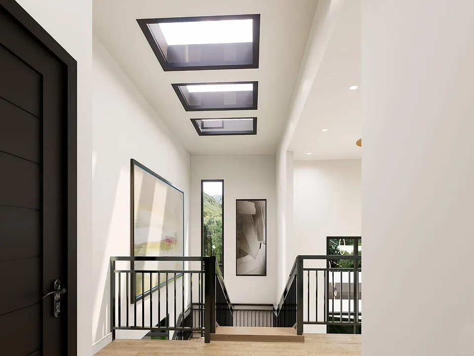 New Construction Hillside Home Stairway with Skylights
