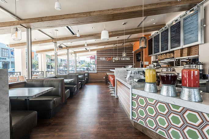 Restaurant front counter and booths